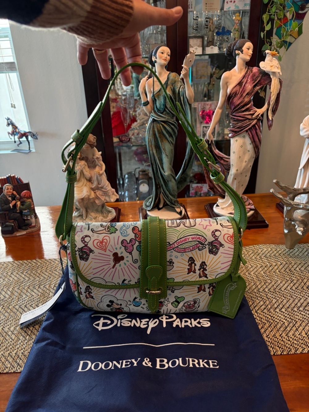Dooney & Bourke White Multicolor Disney Character Shoulder Bag with Green Trim - Picture 2 of 16